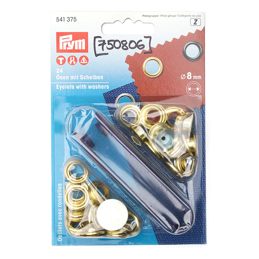 [750806] Ösen 8mm Nr.541-375 mess./gelb  24 Garn.