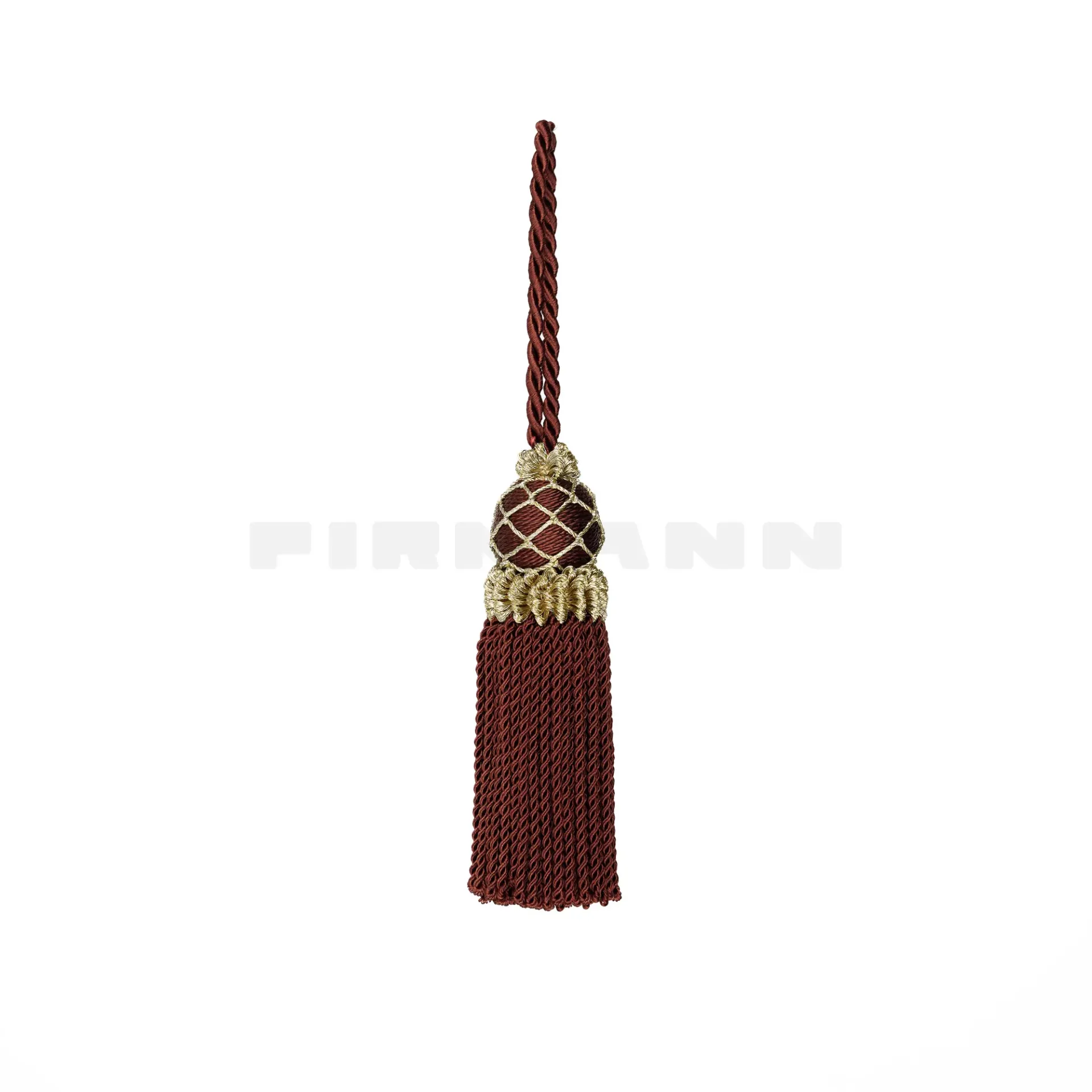 Schlüsselquasten-Set LA ROTONDA mit Metallgespinst 12/20cm, weinrot und messing